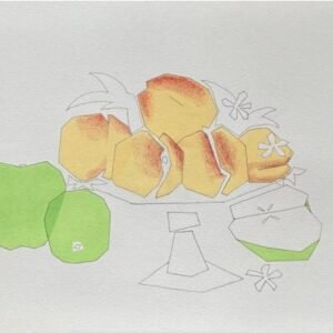 Still Life Peaches, Apples, and Flowers by Shelley Payette
